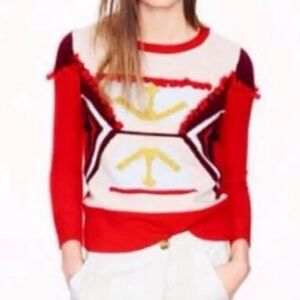 J CREW LAMBSWOOL TASSEL MOROCCAN TAPESTRY RED WOOL SWEATER SZ S STORE 3KZ